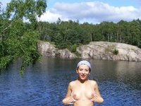 Skinny amateur wife sunbathing naked