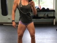 Super fit workout MILF with big fake tits