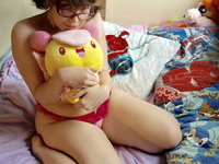Innocent looking curvy nerdy teen GF and her toys