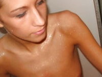 Sexy teen GF strips at shower and fuck