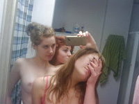 Redhead teen GF selfies alone and with girlfriends