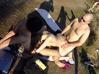 Girlfriend shared with friends outdoors