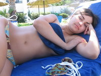 Young amateur GF Bethany sunbathing topless
