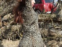 Redhead amateur slut in stockings posing in a woods
