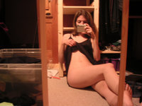 Nude selfies at mirror from cute GF