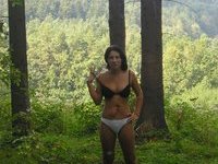 Brunette amateur wife at forest