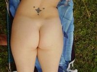 Blonde amateur MILF sunbathing naked