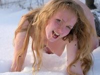 Russian amateur girls at snow after sauna