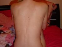Skinny amateur blonde wife posing on bed
