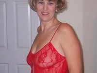 Blond amateur mom posing at home
