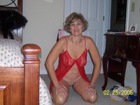 Blond amateur mom posing at home