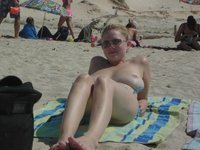 Sweet blonde GF topless at beach