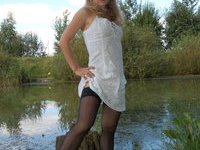 Blonde amateur GF posing at riverside