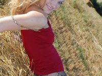 Young amateur blonde GF posing outdoors