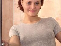 Sexy redhead amateur babe at shower