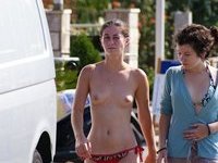 Voyeur pics of topless GF near beach