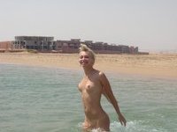 Cute amateur blonde wife at summer vacation