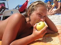 Blonde amateur teen GF topless at beach