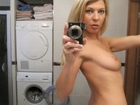 Sexy blonde MILF laundry strip time