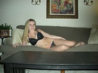 Busty amateur blonde GF posing at home