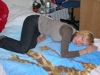 Blonde amateur wife posing on bed