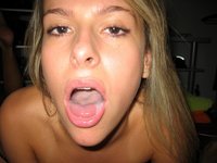 Blond amateur GF posing and sucking
