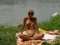 So sexy blond amateur MILF at riverside