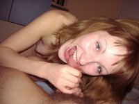 Blond amateur girl posing and sucking