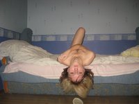 Skinny amateur blonde nude posing at home