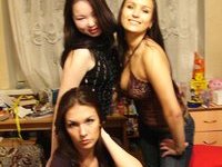 Amateur brunette alone and with friends