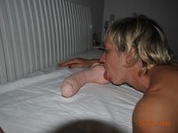Amateur blonde with short hair nude posing and cock sucking