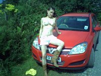Busty amateur wife naked at car