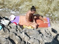 Nudist amateurs at beach and yacht