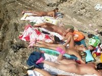 Nudist amateurs at beach and yacht