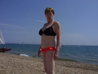 Amateur mature wife Denise at beach