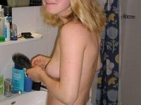 Blond amateur wife posing naked and sucking cock