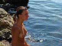 Amateur wife Lera naked at rocks