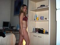 Amateur blonde GF nude posing at home