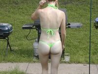 Skinny amateur wife in green bikini