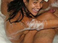 Tanned wet babe riding