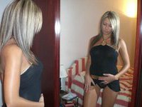 Tanned blonde changing clothes