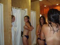 Naked chicks taking a shower