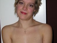 Smiley amateur blonde with short hair