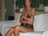Blond amateur wife with short hair love posing for hubby