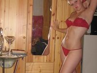 Sexy amateur blonde girl teasing at home