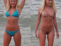 Beautiful girl wife Ksenia in gallery before and after dressed and undressed