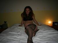 Smiley amateur wife posing for hubby