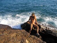 Nudist amateur couple at summer vacation