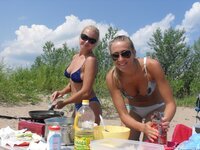 Amateur blonde at summer vacation with friends