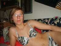 Nerdy amateur blonde wife posing at home